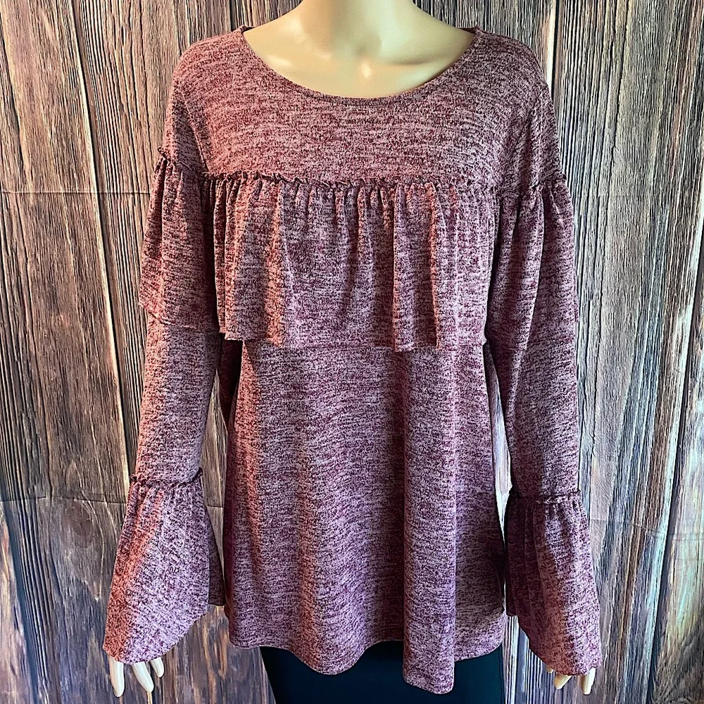 Easel size large rose pink long sleeve boho ruffles statement sleeve blouse - Picture 1 of 15